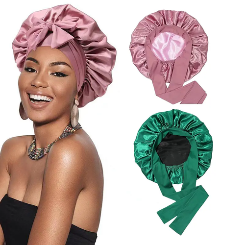 Satin Bonnet, Silk Bonnet for Sleeping, Silk Sleep Cap, Double Layer Hair Bonnet Elastic Tie Band For Women
