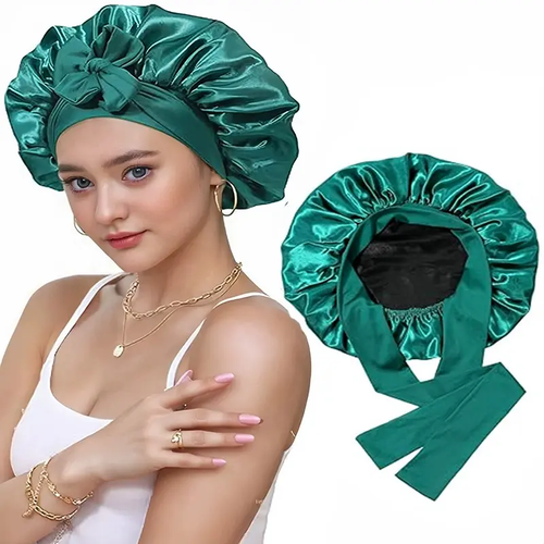 Satin Bonnet, Silk Bonnet for Sleeping, Silk Sleep Cap, Double Layer Hair Bonnet Elastic Tie Band For Women