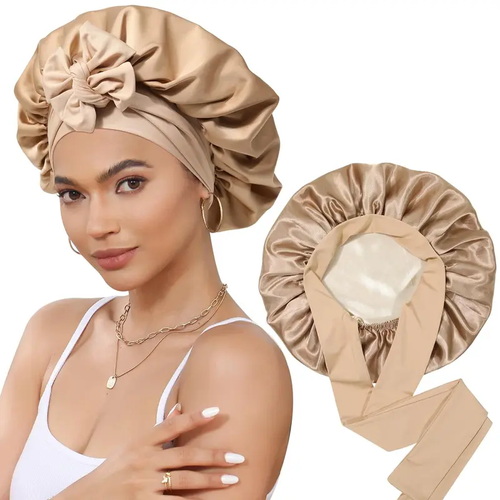 Satin Bonnet, Silk Bonnet for Sleeping, Silk Sleep Cap, Double Layer Hair Bonnet Elastic Tie Band For Women