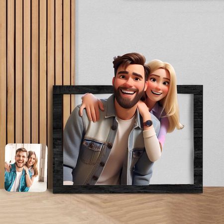 Custom 3D Cartoon Style Wooden Photo Frame – Transform Your Memories into Art!