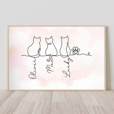 Cat Line Art Gift For Cat Lovers - Personalized Poster