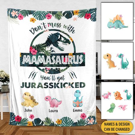 Don't Mess With Mamasaurus Tropical - Personalized Blanket - Best Gift For Mother