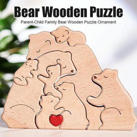 Parents And Children Family Bear Wooden Puzzle Ornaments