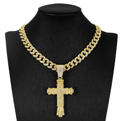 Bling Iced Cross Cuban Chain Hip Hop Necklace