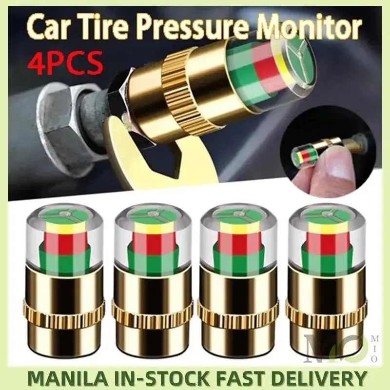 Tire Pressure Monitoring Valve Caps 4Pcs, 3-Color Warning