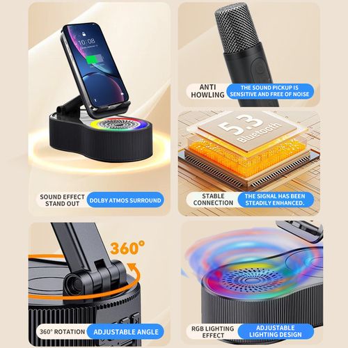 5-in-1 Multifunctional Rotatable Liftable Phone Stand Power Bank Bluetooth Speaker with Built-in Microphone Mini Portable Ambient Light Audio Speaker👍👍👍