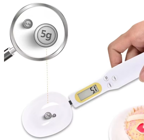 White USB Rechargeable Digital Measuring Spoon Scale, Precision Electronic Food Scoop Scale for Kitchen Cooking, Baking, Pet Food, and Coffee Measurement