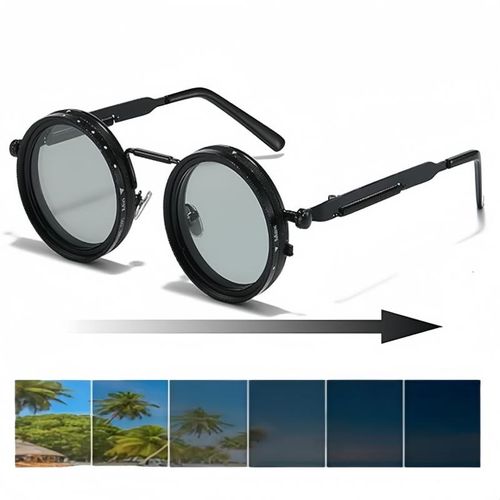 🌞🌙Day Night Dual Use Sunglasses, Retro Black Round Frame, 9 Gears Adjustable Rotatable Lens 🕶️