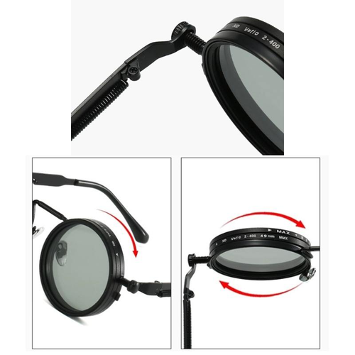 🌞🌙Day Night Dual Use Sunglasses, Retro Black Round Frame, 9 Gears Adjustable Rotatable Lens 🕶️