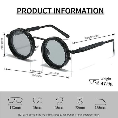 🌞🌙Day Night Dual Use Sunglasses, Retro Black Round Frame, 9 Gears Adjustable Rotatable Lens 🕶️