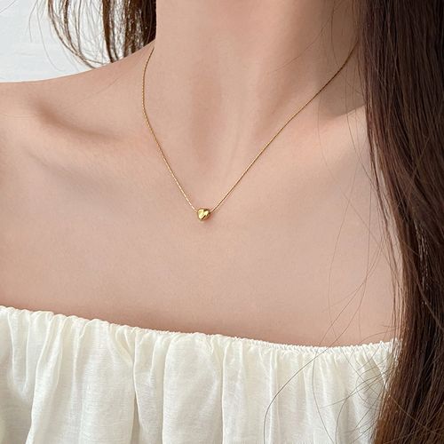 18K Gold Plated Titanium Steel Heart Pendant Necklace - Dainty Minimalist Collar Chain for Women | Trendy Light Luxury Versatile Jewelry