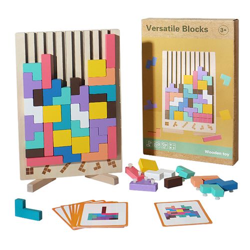 3D Tetris Cube Building Blocks Wooden Puzzle Toy, Children Early Learning Educational Intelligence Game for Kids😀📖