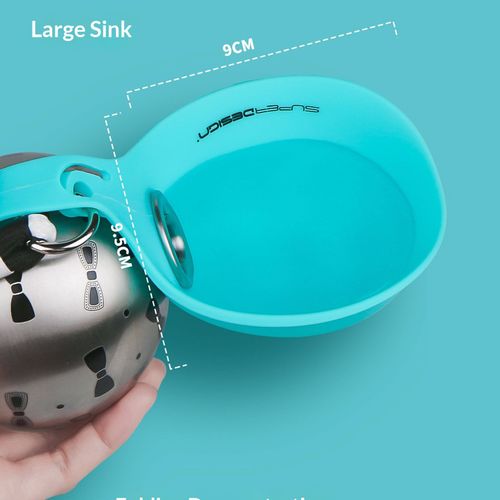 Tiffany Blue 304 Stainless Steel Pet Water Bottle, Foldable Outdoor Portable Travel Drinking Cup for Dogs Cats