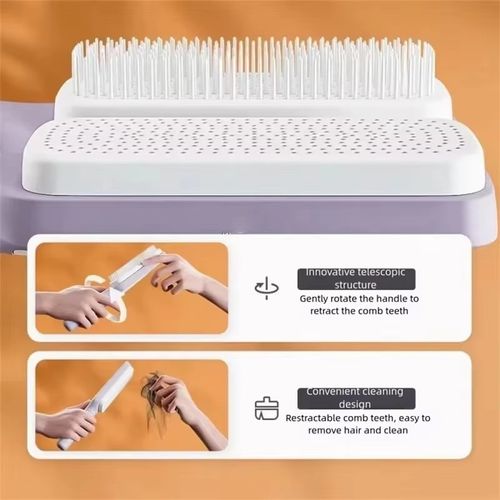 🆕Anti-static Air Cushion Massage Hair Brush, Rotating & Retractable, Scalp Care Detangling Comb for Women, Light Purple💜
