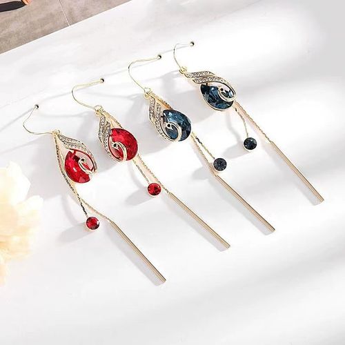 ✨Elegant Super Fairy Blue Crystal Earrings🦚Long Tassel Peacock Phoenix Stylish Temperament Ear Ornaments