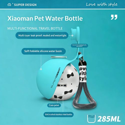 Tiffany Blue 304 Stainless Steel Pet Water Bottle, Foldable Outdoor Portable Travel Drinking Cup for Dogs Cats