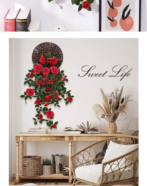 ✨Lifelike Red Rose Hanging Flowers🌹Artificial Floral Wall Art Indoor Home Party Decorationt, Exclusive Gift Woven Flying Disc Included