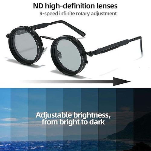 🌞🌙Day Night Dual Use Sunglasses, Retro Black Round Frame, 9 Gears Adjustable Rotatable Lens 🕶️