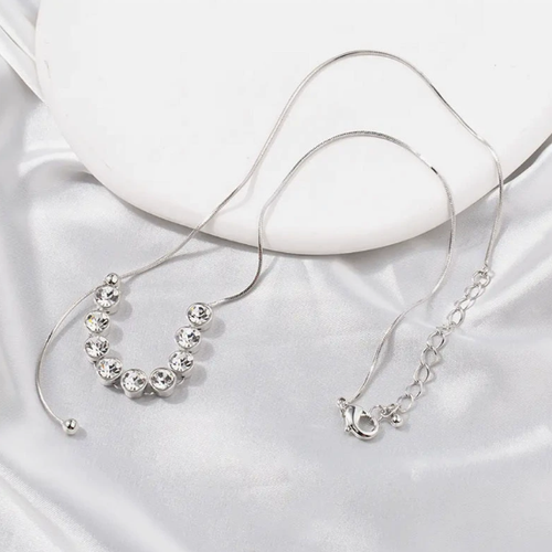 Retractable Silver Crystal Necklace, Light Luxury Minimalist Clavicle Chain, Shiny Elegant Women's Choker✨💎