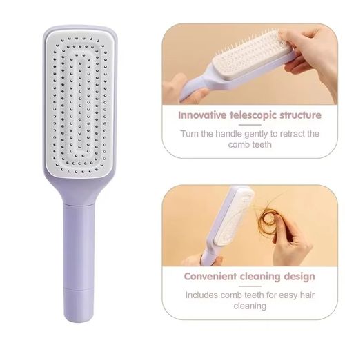 🆕Anti-static Air Cushion Massage Hair Brush, Rotating & Retractable, Scalp Care Detangling Comb for Women, Light Purple💜