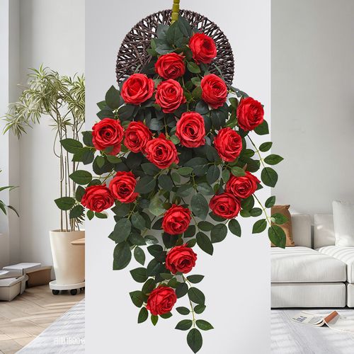 ✨Lifelike Red Rose Hanging Flowers🌹Artificial Floral Wall Art Indoor Home Party Decorationt, Exclusive Gift Woven Flying Disc Included