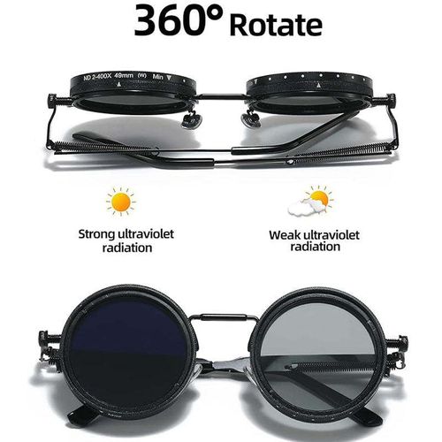 🌞🌙Day Night Dual Use Sunglasses, Retro Black Round Frame, 9 Gears Adjustable Rotatable Lens 🕶️