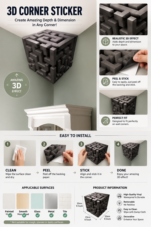 🌀 Mind-Bending Visual Decor | 3D Impossible Corner Wall Ornament