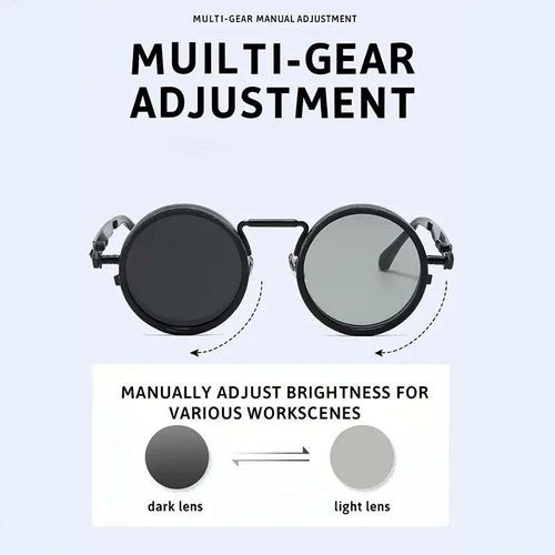 🌞🌙Day Night Dual Use Sunglasses, Retro Black Round Frame, 9 Gears Adjustable Rotatable Lens 🕶️