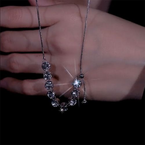 Retractable Silver Crystal Necklace, Light Luxury Minimalist Clavicle Chain, Shiny Elegant Women's Choker✨💎