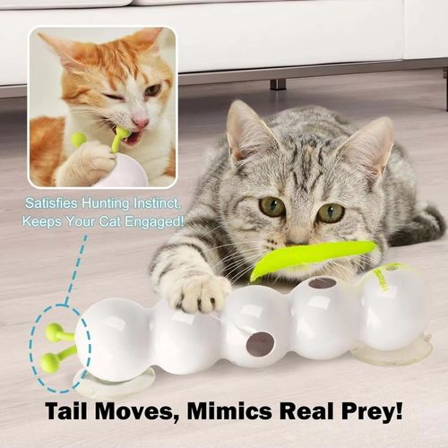 New Electric Interactive Cat Toy, Caterpillar & Feather with Suction Cup, Automatic Self-Play Teaser Wand for Cats🐈🎣