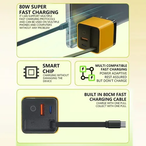 80W Retractable Cable Fast Charger