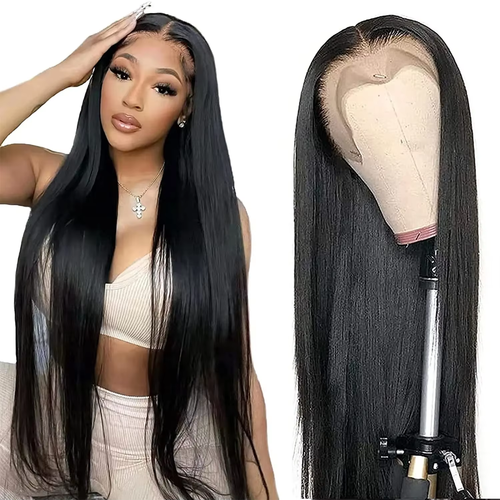 Long straight black wig