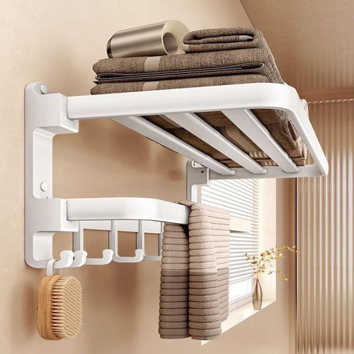 No-Drill Towel Rack Set: Wall-Mounted Foldable Bath Towel Rack Multifunctional Bathroom Storage Rack The Ultimate Bathroom Organization Solution!