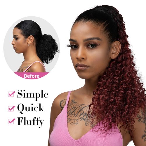 Women's African Ponytail Wig with Drawstring Adjustment, Synthetic Fiber Ponytail with Wavy Curls