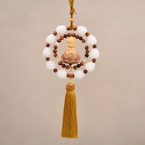 Car Hanging Car Single or Double Ring Ornaments Car Rearview Pendant Good Luck Boxwood Small Buddha Pendant Bodhi Lotus Tassel