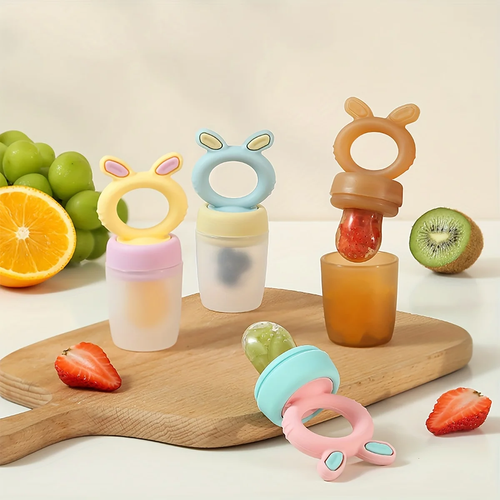 New Silicone Rabbit-ear Fruit Feeder, 2-in-1 Silicone Fresh Food Feeder Teething Tool, Christmas Gift3pcs  3pcs