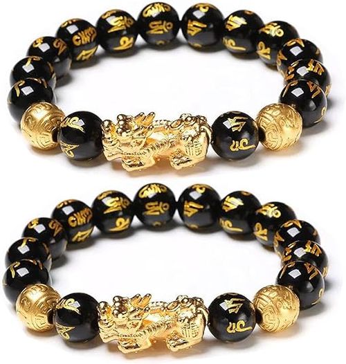 ✨2-Pack Obsidian Pi Xiu Bracelet💰Sanskrit Wealth Charm｜Unisex Energy Protection