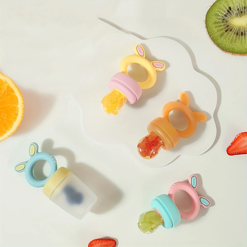 New Silicone Rabbit-ear Fruit Feeder, 2-in-1 Silicone Fresh Food Feeder Teething Tool, Christmas Gift3pcs  3pcs