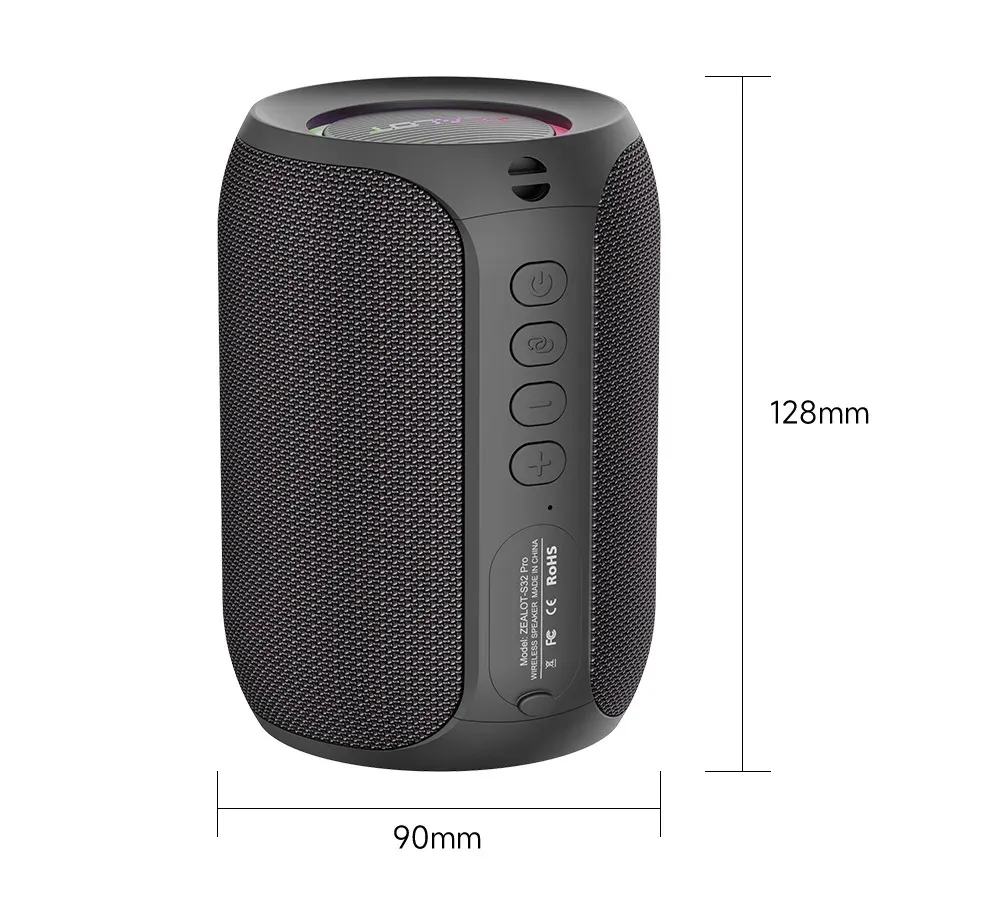 ZEALOT-S32PRO 15W Portable Bluetooth 5.2 Speaker Outdoor Waterproof Wireless TWS Mini Column Box Speaker Outdoor TF Card