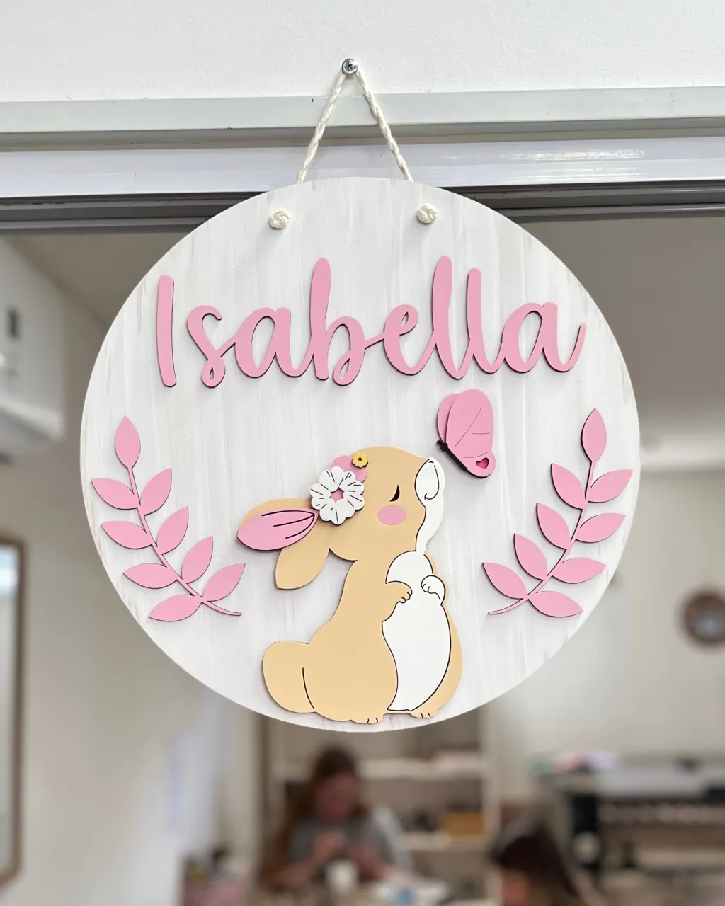 Personalized Wooden Bunny Name Door Sign – Bunny Name Plaque for Girls Room