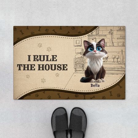 Personalised We Rule The House Cat Door Mat for Cat Onwers