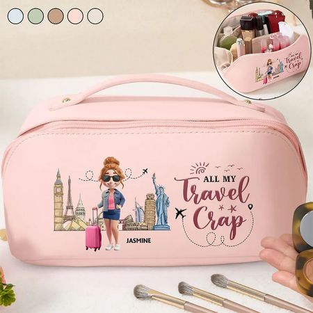 All My Travel Crap - Personalized Leather Makeup Bag