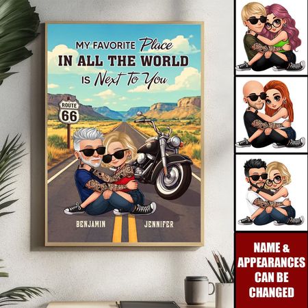 Bikers Couple Riding Partners For Life Personalized Poster, Gift For Him, Gift For Her-Does not come with a frame.