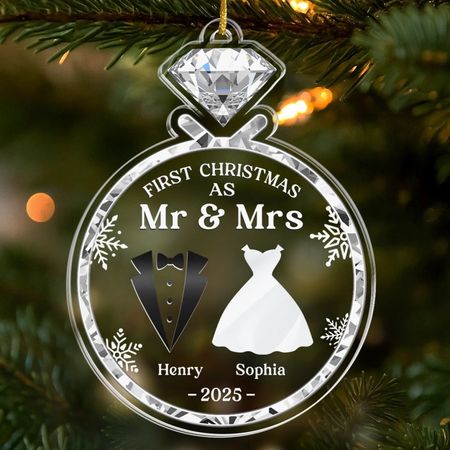 Custom Acrylic Ornament - Personalized Anniversary Christmas Wedding Gifts For Husband And Wife, Him And Her - Newlywed Christmas Vibes