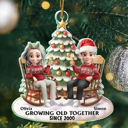 Growing Old Together 3D Effect Couple Sitting - Personalized Custom Shaped Acrylic Ornament