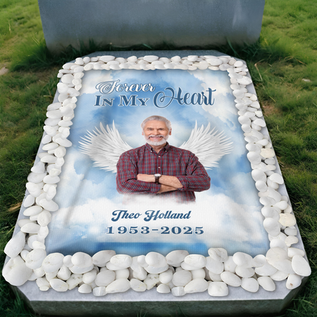 Custom Photo Forever In My Heart Memorial Heaven Grave Blanket