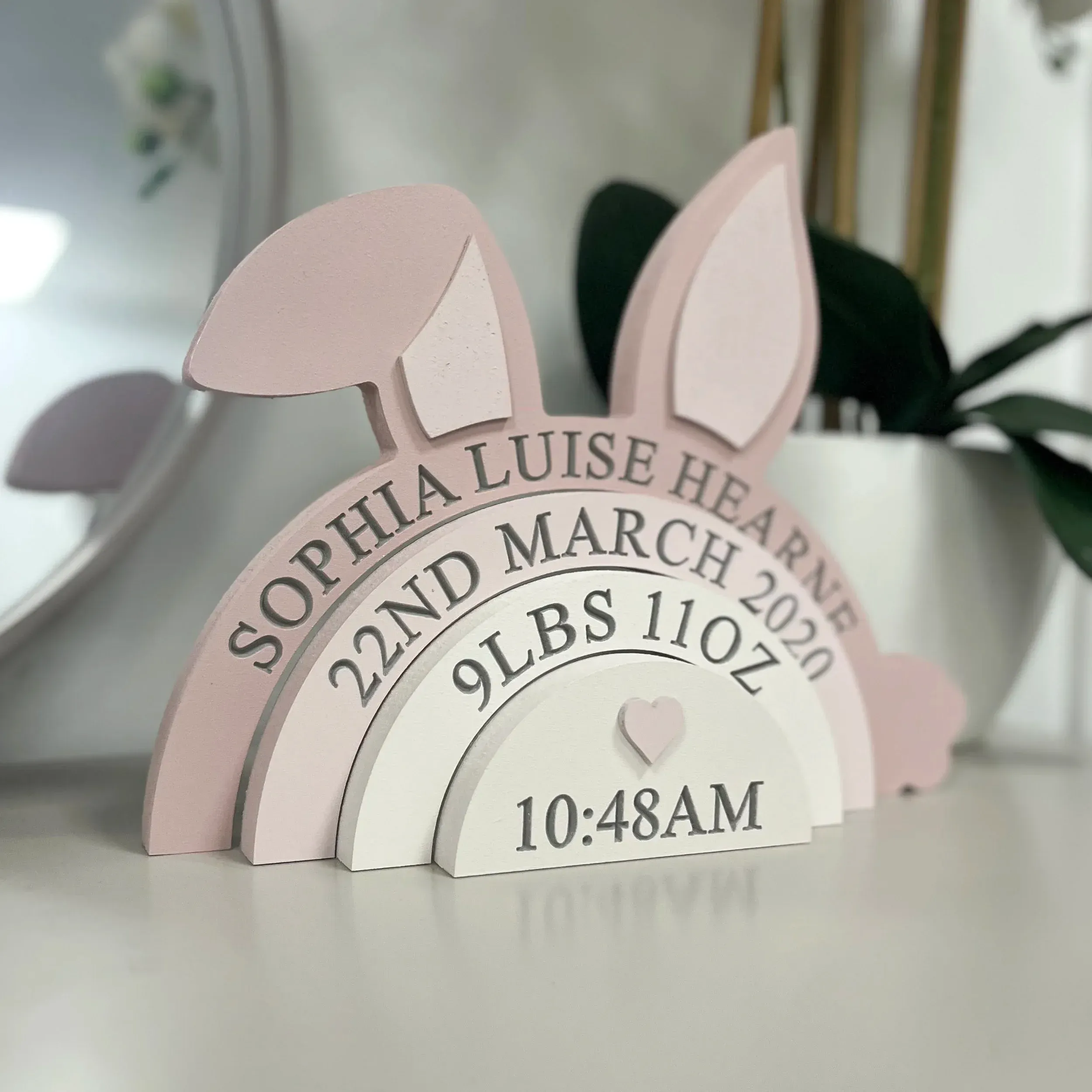 Personalized Bunny Stacking Blocks — Creative Birth Record Keepsake