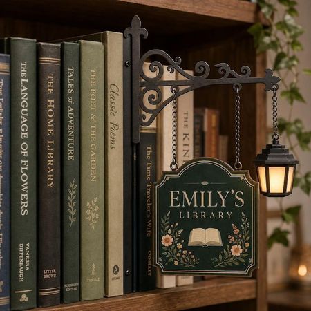 Custom Bookshelf Sign with LED Lamp, Personalized Library Decor, Book Nook Decor, Book Lover Gift