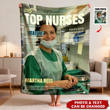 Top Nurses Magazine Cover Gift, Custom Nurse Photo Blanket
