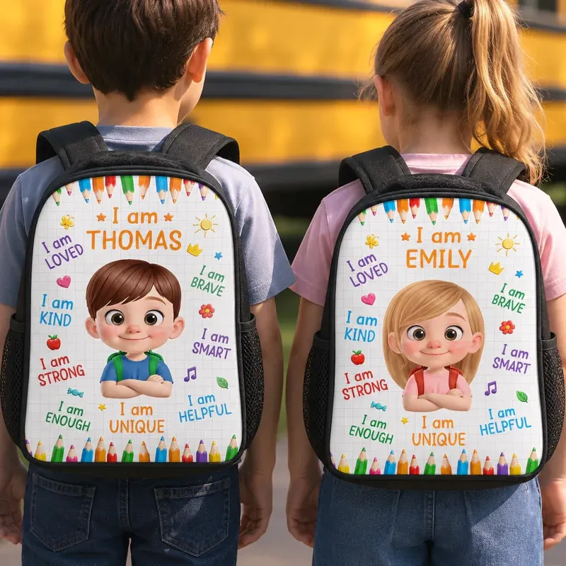 Personalized Positive Affirmation Backpack for Kids – Custom Name & Character Back-to-School Bag